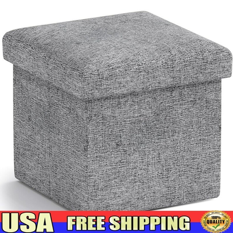 Small Storage Ottoman Foldable Collapsible Cube Square Linen Living Room Bedroom