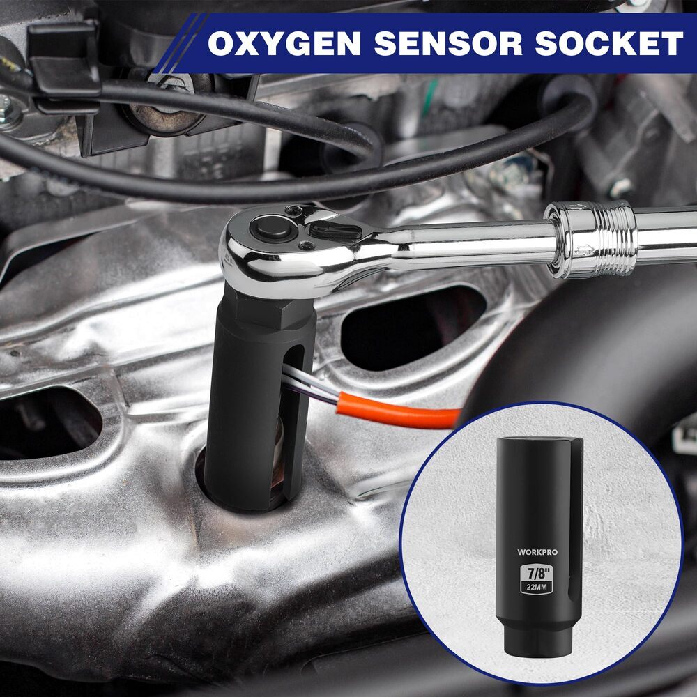 WORKPRO 7PC O₂ Oxygen Sensor Socket Socket Removal Tool Wrench Thread Chaser Set