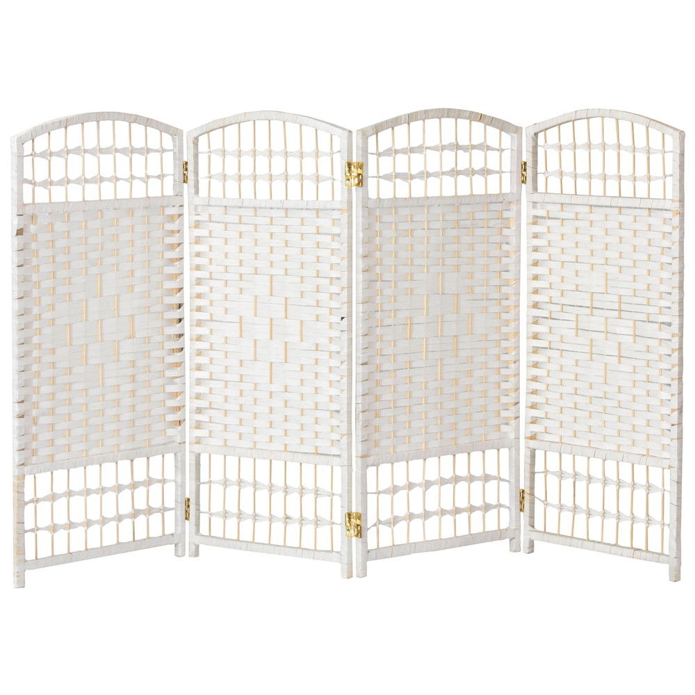 3 ft. Short Fiber Weave Folding Screen - White - 4 Panels