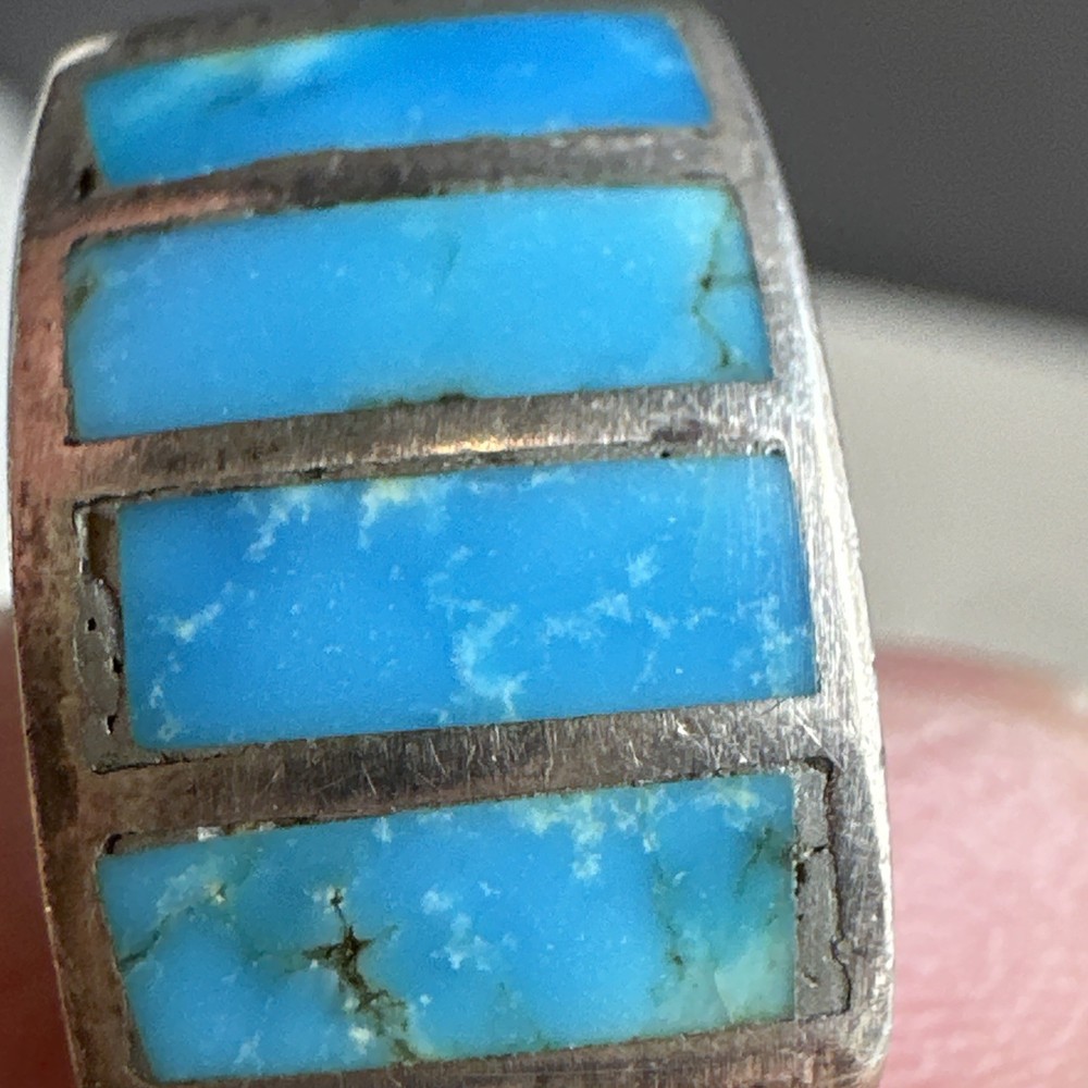 Vintage Sterling Silver Size 8.4 Turquoise Ring
