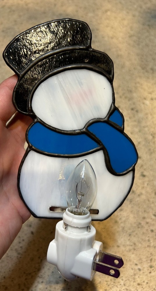 stained glass night light, handmade, snowman