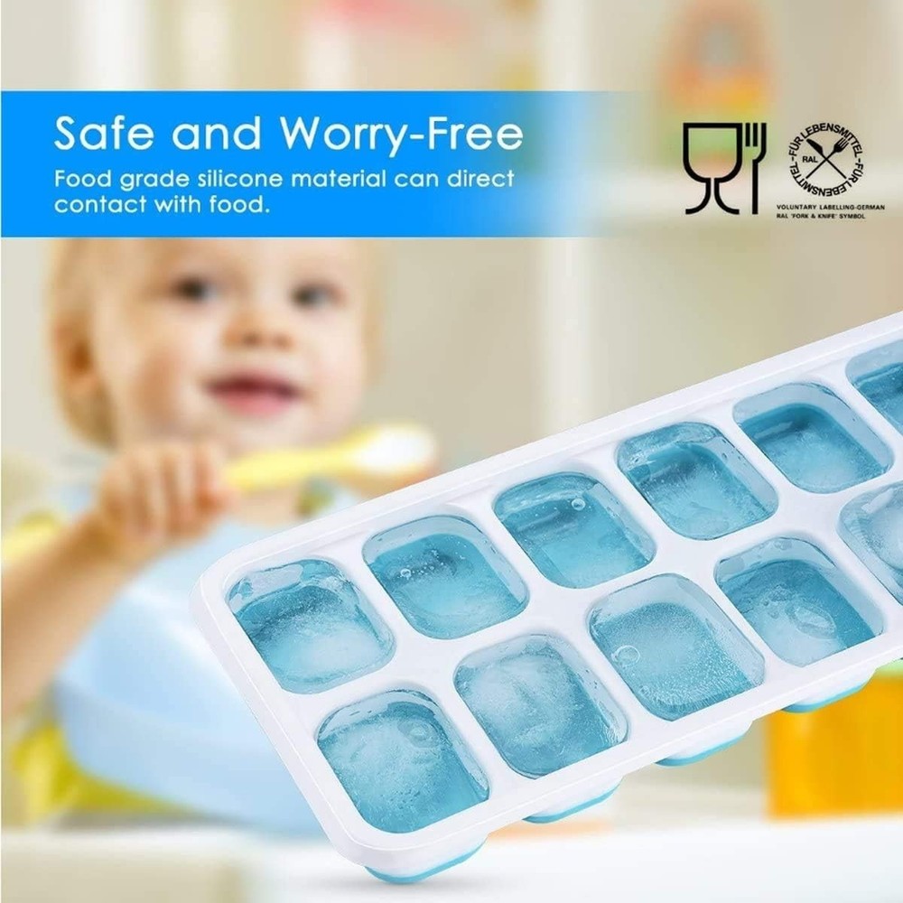Flexible Silicone Ice Cube Trays with Removable Lids - Dishwasher Safe, 2 Pack