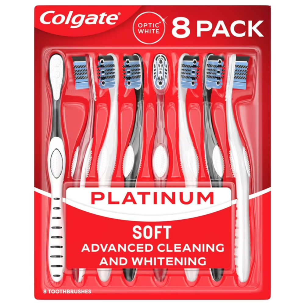Colgate Optic White Platinum Toothbrushes Soft 8 Pack Advanced Whitening Manual