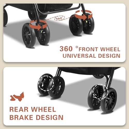 Foldable Pet Stroller, Dog Stroller for Medium Dog 20+ lbs, 4 Wheels Cats Black