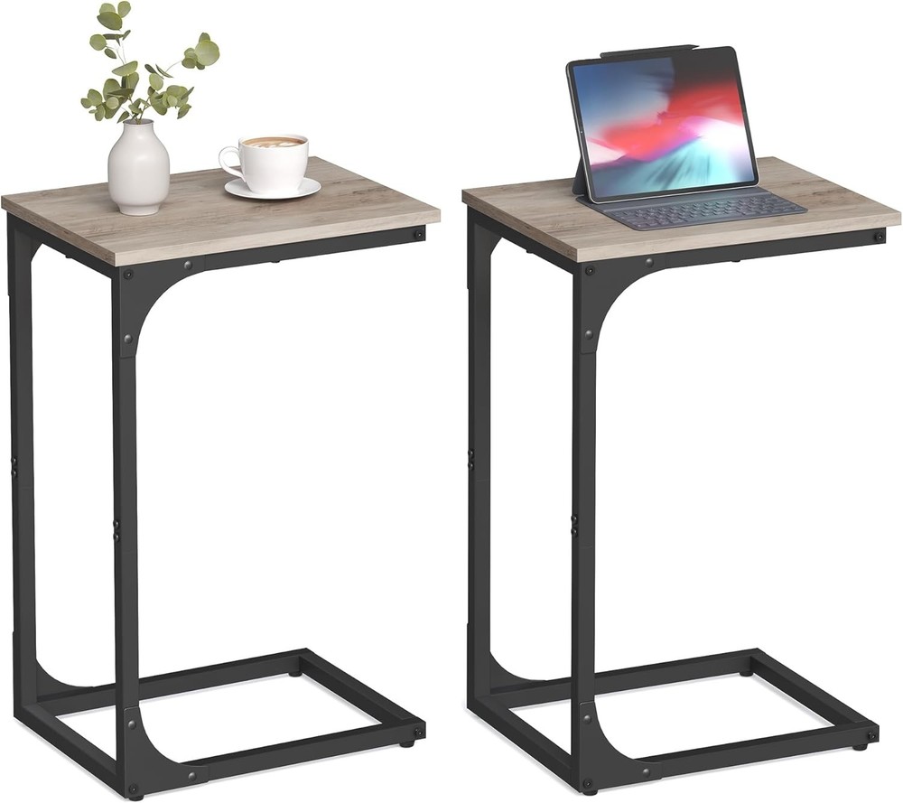 C-Shaped End Table Small Side Table Couch Sofa Table W/ Metal Frame Living Room