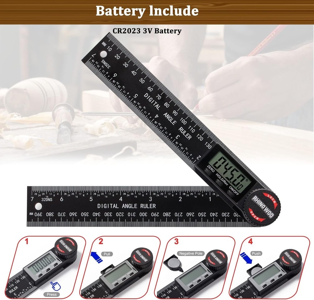 Enhanced ABS Angle Finder Protractor - Readable LCD Display & Batteries Included