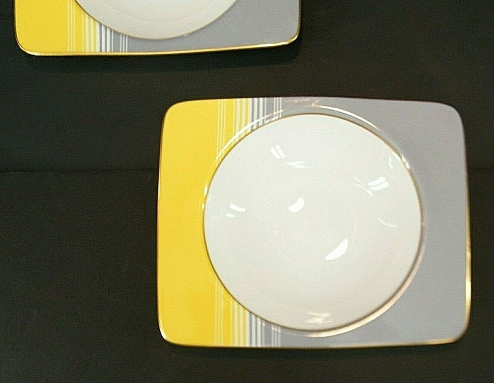 2 Pc DANiEL HECHTER YELLOW COMPLiMENTS MODERNiST RECTANGULAR SOUP CEREAL BOWL