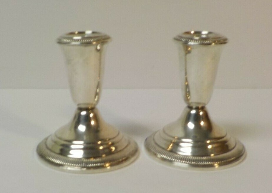 Pair Crown Mid-Century Sterling Silver 3.75" Candlesticks