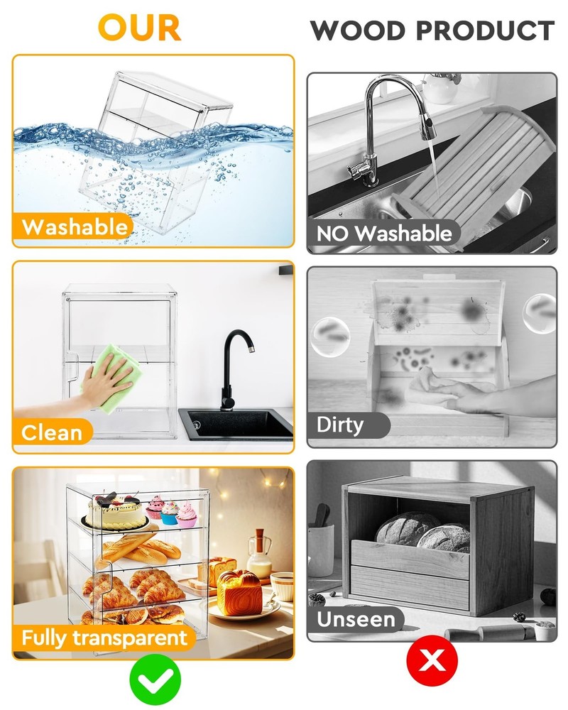 Pastry Display Case,Bread Box for Kitchen Countertop,4-Layer Adjustable Bread...