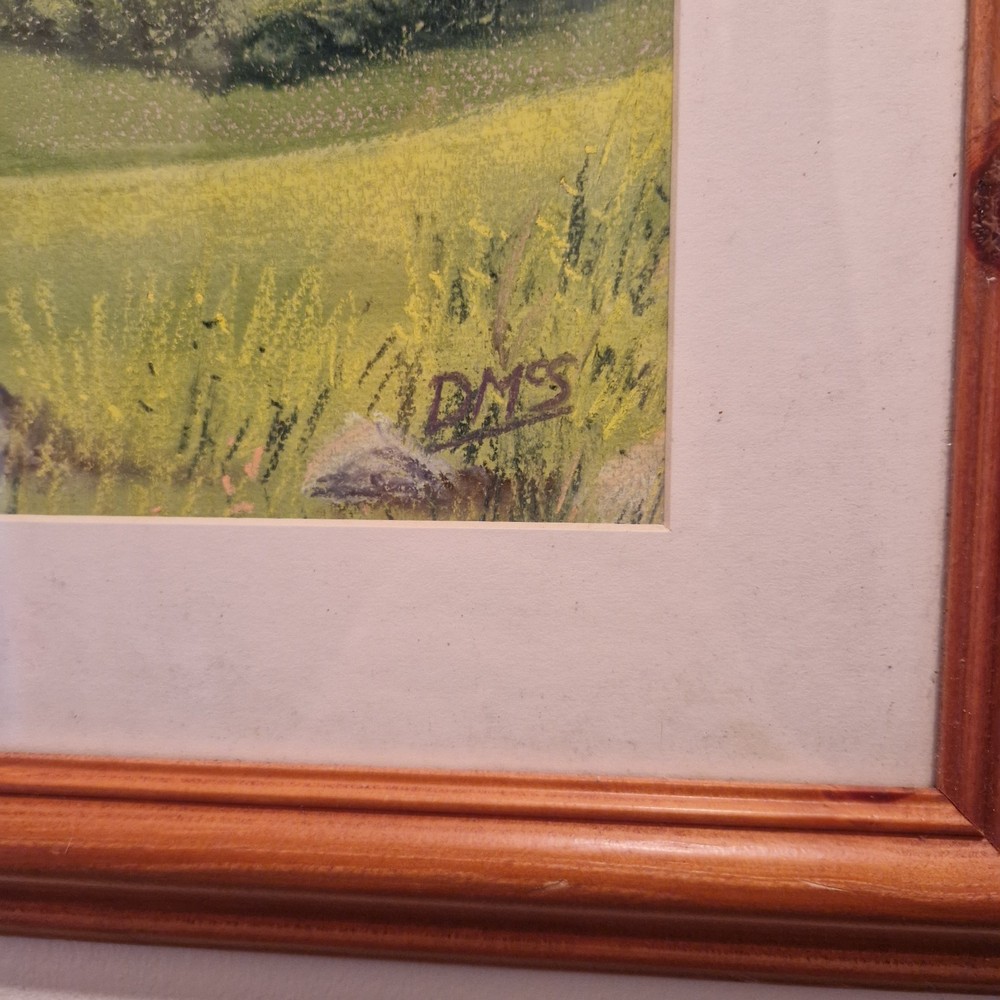 Signed Landscape Pastel Drawing DMS Framed Countryside Scene
