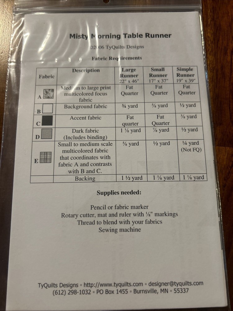 Misty Morning Table Runner Pattern TyQuilts Designs TYQ126