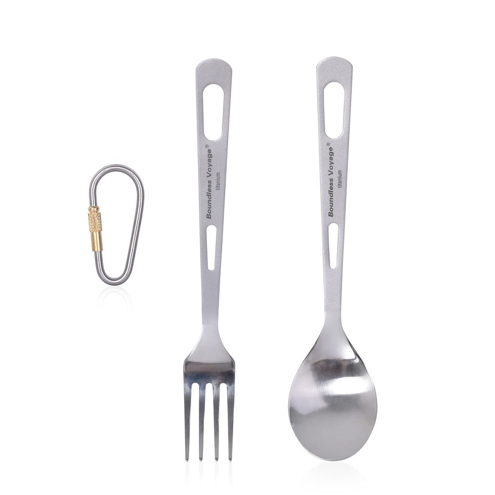 iBasingo 2 Piece/Set Titanium Tableware Camping Fork Spoon Outdoor Cutlery Tr...