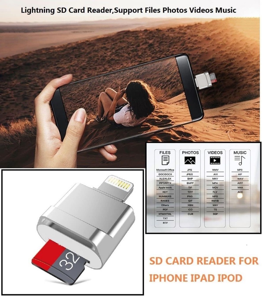 Apple MFi Certified Lightning to Micro SD Card Reader for iPhone, iPad - Support