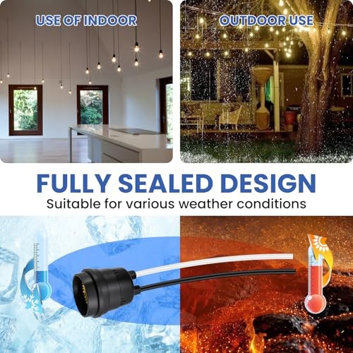 5Pcs Fully Sealed Waterproof Pigtail Lamp Socket | E26/E27 Black Base E27, 5Pcs