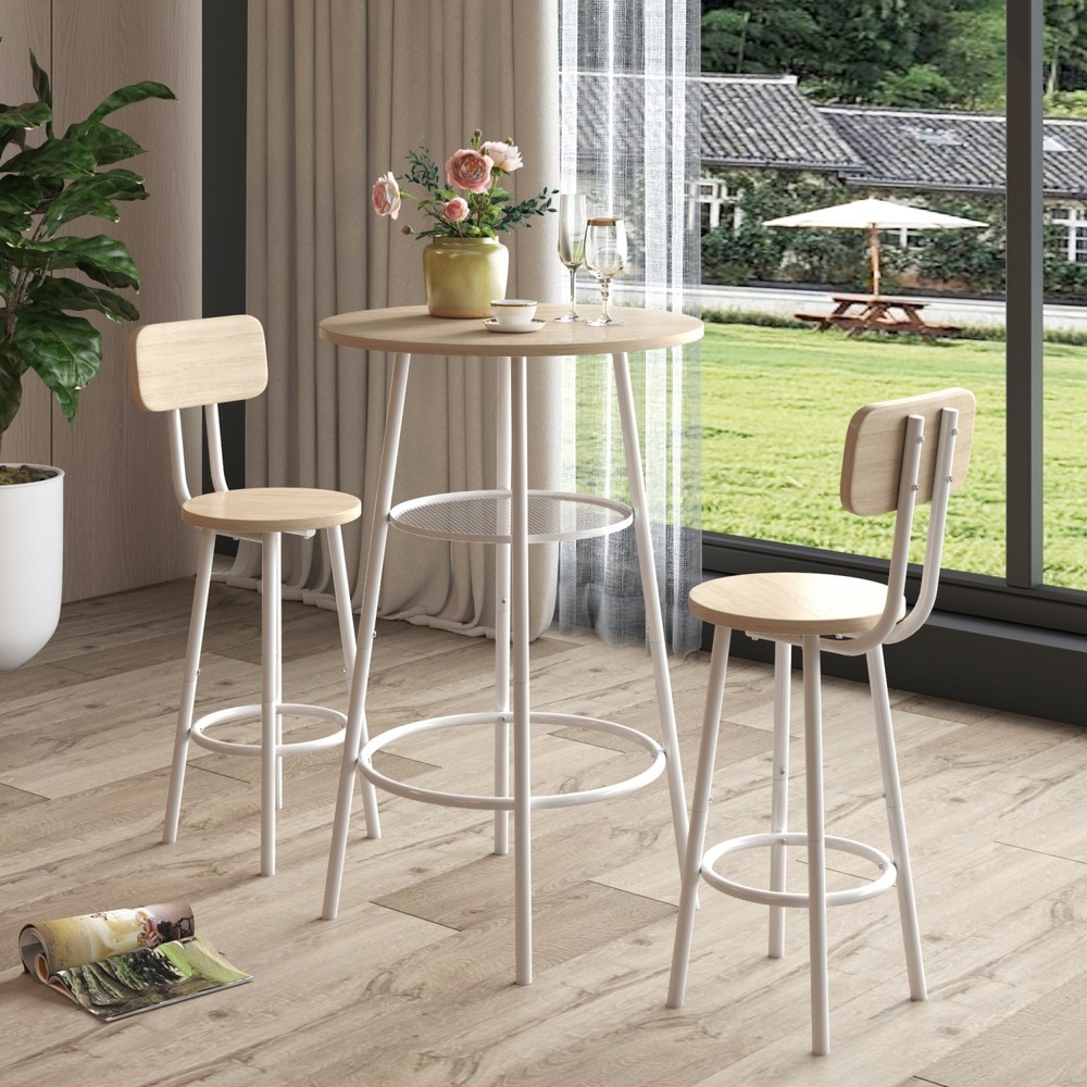 Modern 3 Piece Bar Table Set Counter Height Dining Kitchen Table w/ 2 Bar Stool