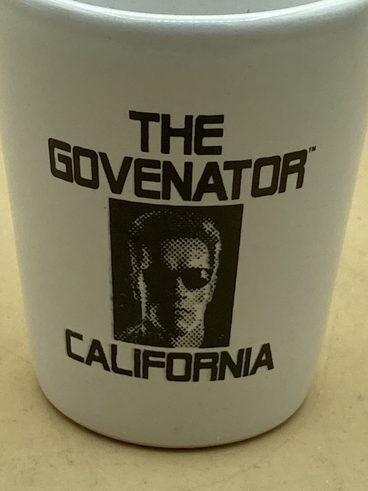 Governator CA Shot Glass White Ceramic Arnold Schwarzenegger