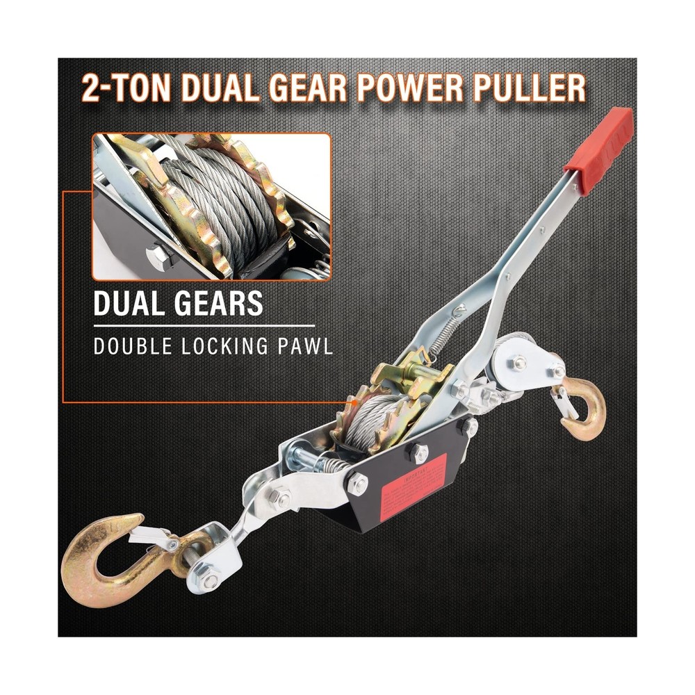 2-Ton Come Along Winch Power Puller, Heavy-Duty Dual Gear Hand Cable Puller T...