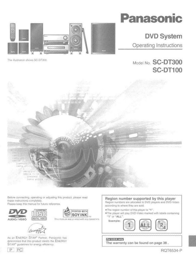 Panasonic SC-DT100 SC-DT300 DVD System Owners Instruction Manual