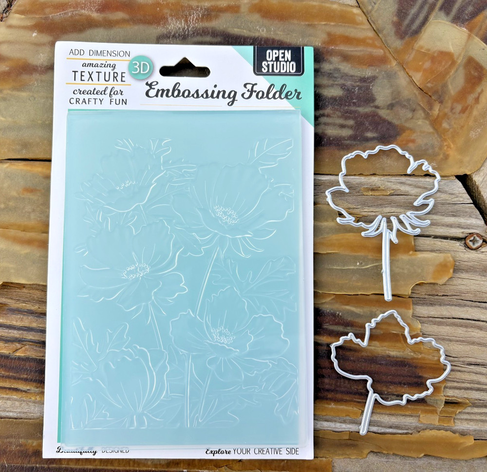 Open Studio Anemone Bunches 3D Embossing Folder & Dies 4.5x5.75 Gently Used
