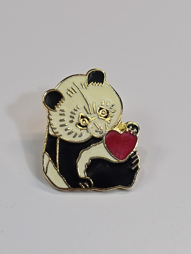 Panda Bear With Red Heart Lapel Pin