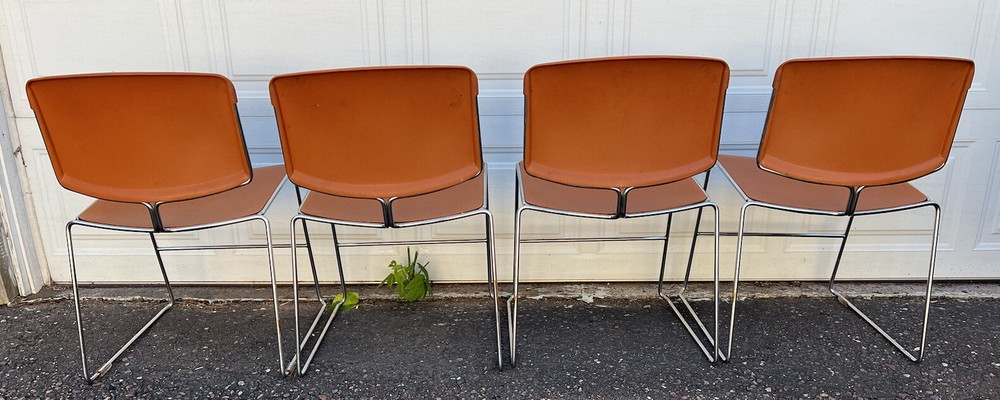 4 VINTAGE MAX-STACKER CHAIRS STACKABLE STEEL-CASE ORANGE & CHROME Give Inc