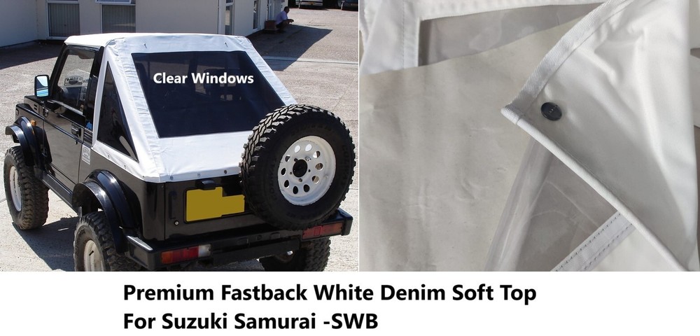 Suzuki Samurai Sierra Fastback Soft Top White-With Clear Windows -Launch Offer