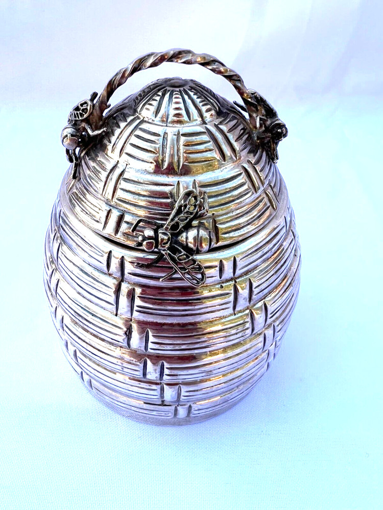 MAGNIFICENT 1900'S STERLING SILVER HONEY JAR WITH SPOON