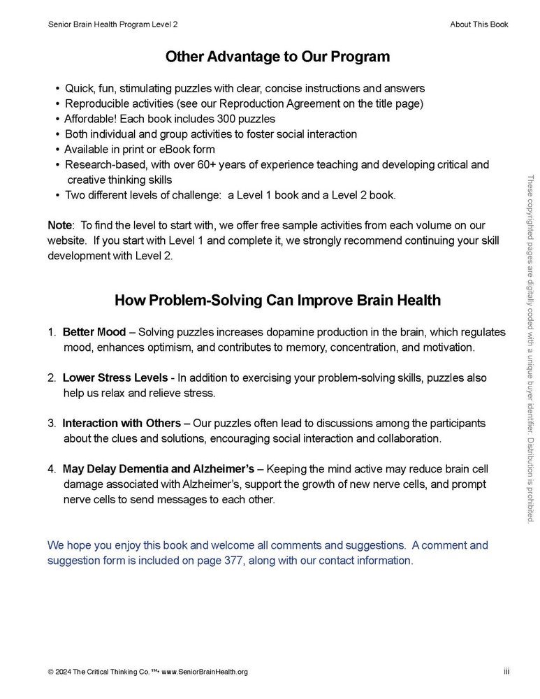 Senior Brain Health Research-Based Problem-Solving Puzzle/Activity Level 2 Book