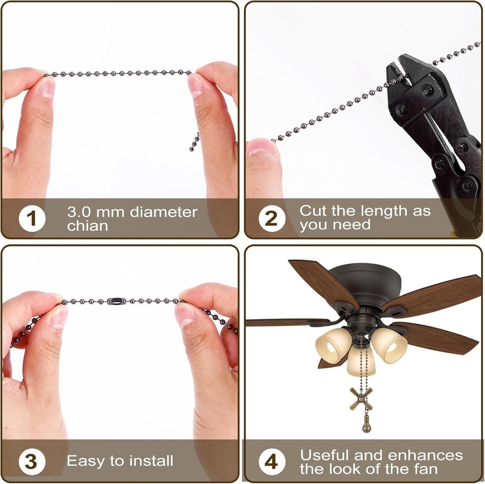 Ceiling Fan Pull Chain Ornaments, 13.6 Inches Fan Pulls Extension Chains Set, De