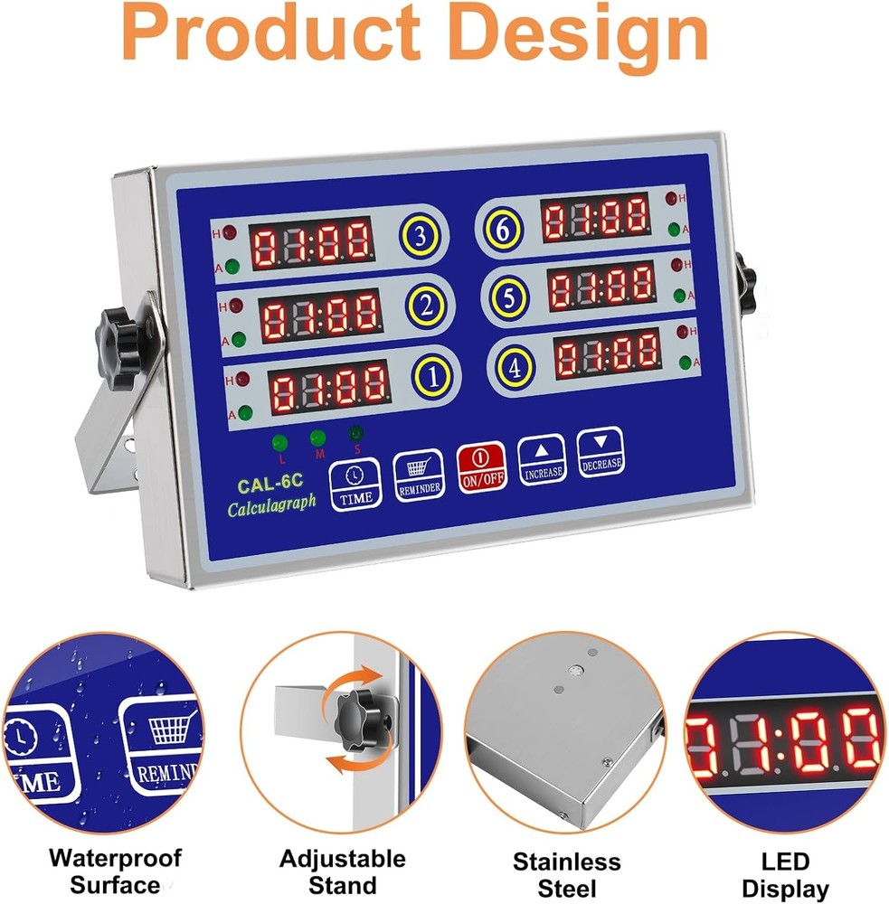 Kitchen Timer for Cooking - 6 Channel Commercial Kitchen Timer