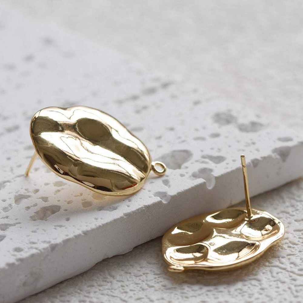One Pair Solid Brass Earring Post with Sterling Silver Pin-Irregular (4901C-H)