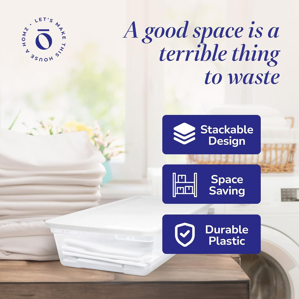 Large Clear Plastic Storage Bins with Lids, 41 Quart, 2-Pack, White