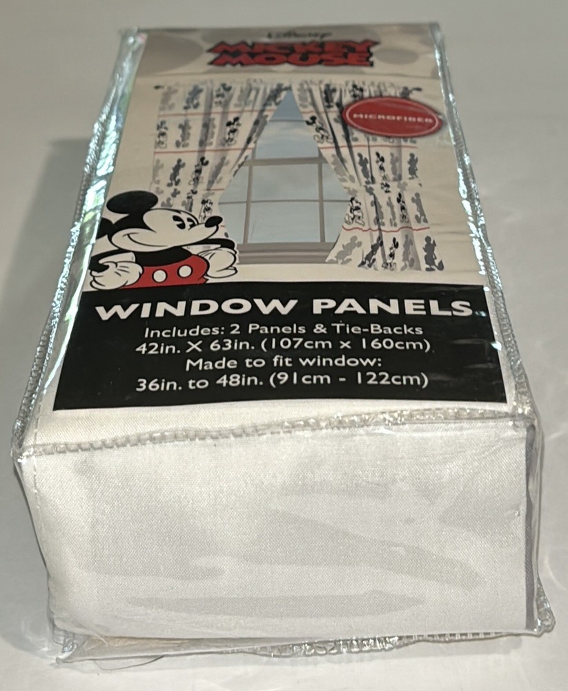 Disney Mickey Mouse Microfiber Window Panels & Tie-Backs New