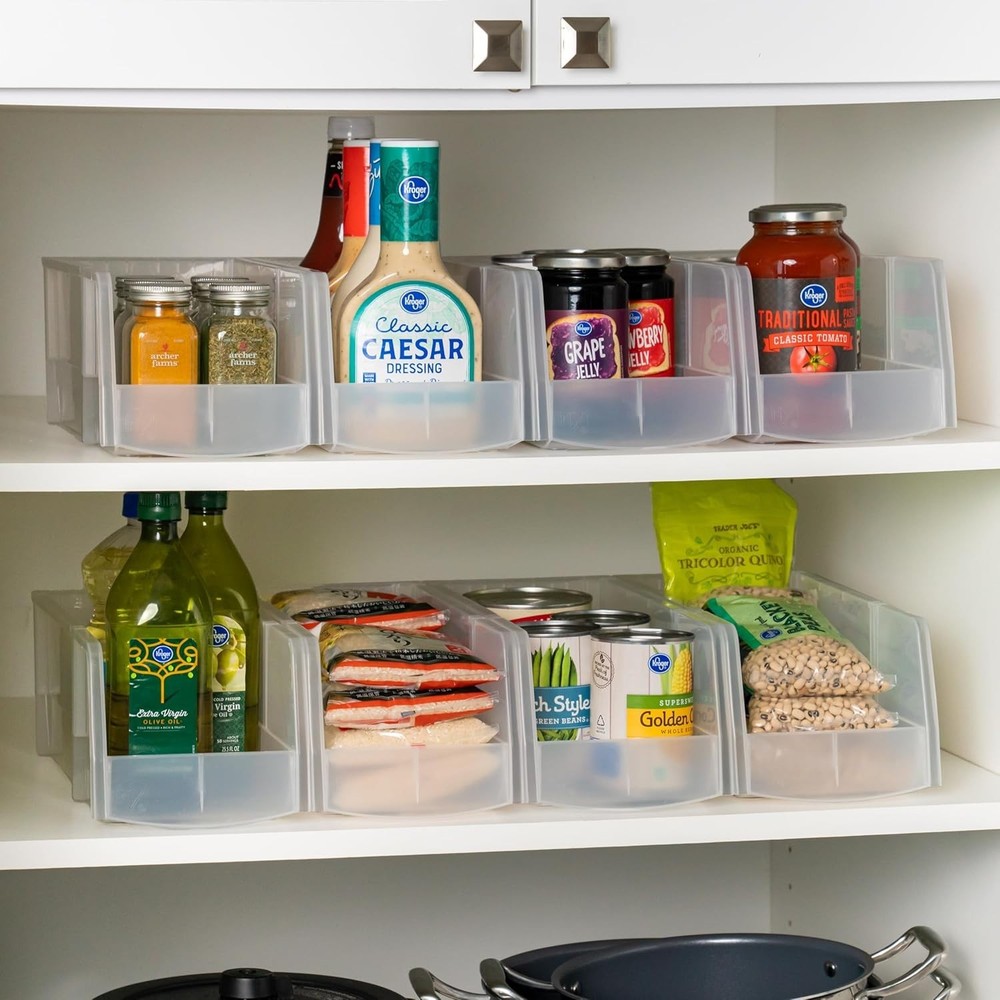 Clear Plastic Stackable Storage Bins, Large- 8 Pack, Open Front Fridge Pantry...