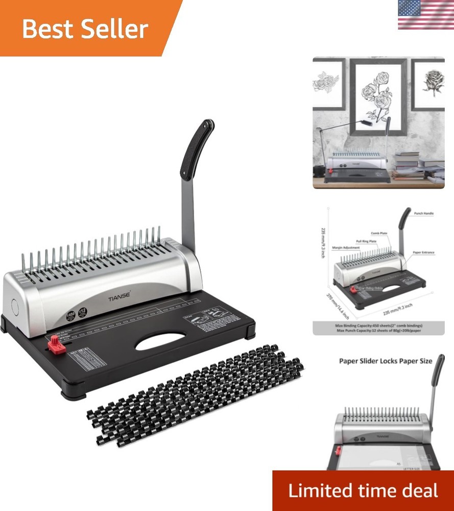 21-Hole Comb Binding Machine with 100pcs Spines - Binds 450 Sheets Effortlessly