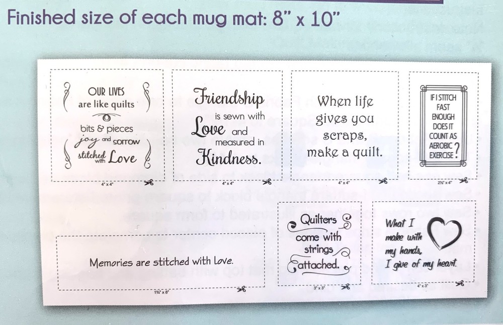 June Tailor Quilty Fun INSPIRATIONAL MUG MAT STATEMENTS & PATTERNS 7 Designs