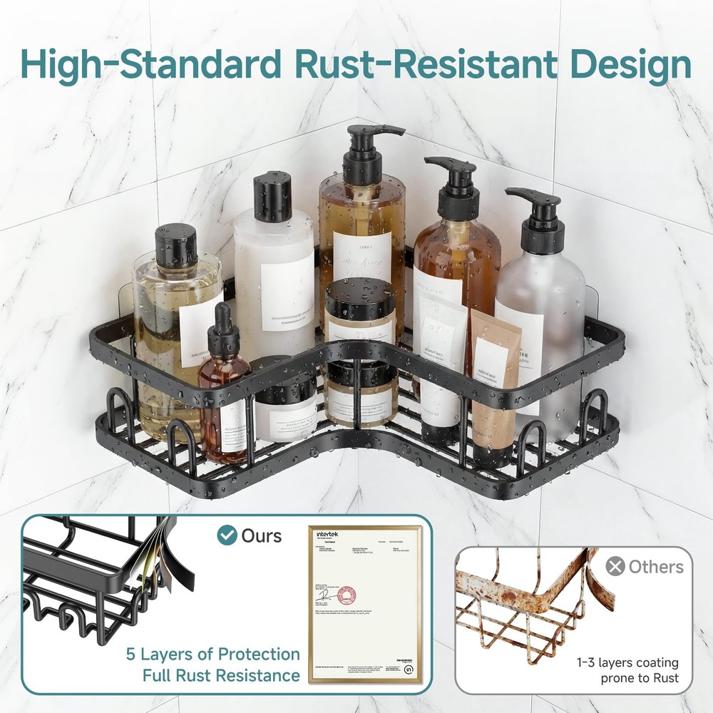 Corner Shower Caddy 5-Pack, Advanced Rustproof Design, No Drilling Adhesive S...