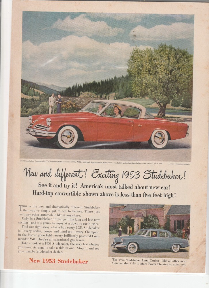 Original 1953 Studebaker Magazine Ad "New and Different!"