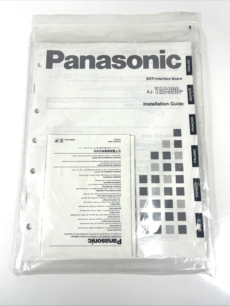 Panasonic Installation Guide AJ-YAC960P SDTI Interface Board Manual Guide Rare