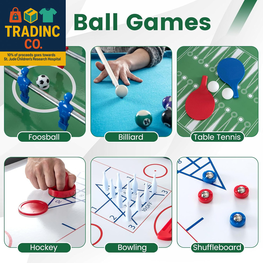 12-In-1 Multi Game Table, Combo Game Table Set with Foosball, Billiards, Table T