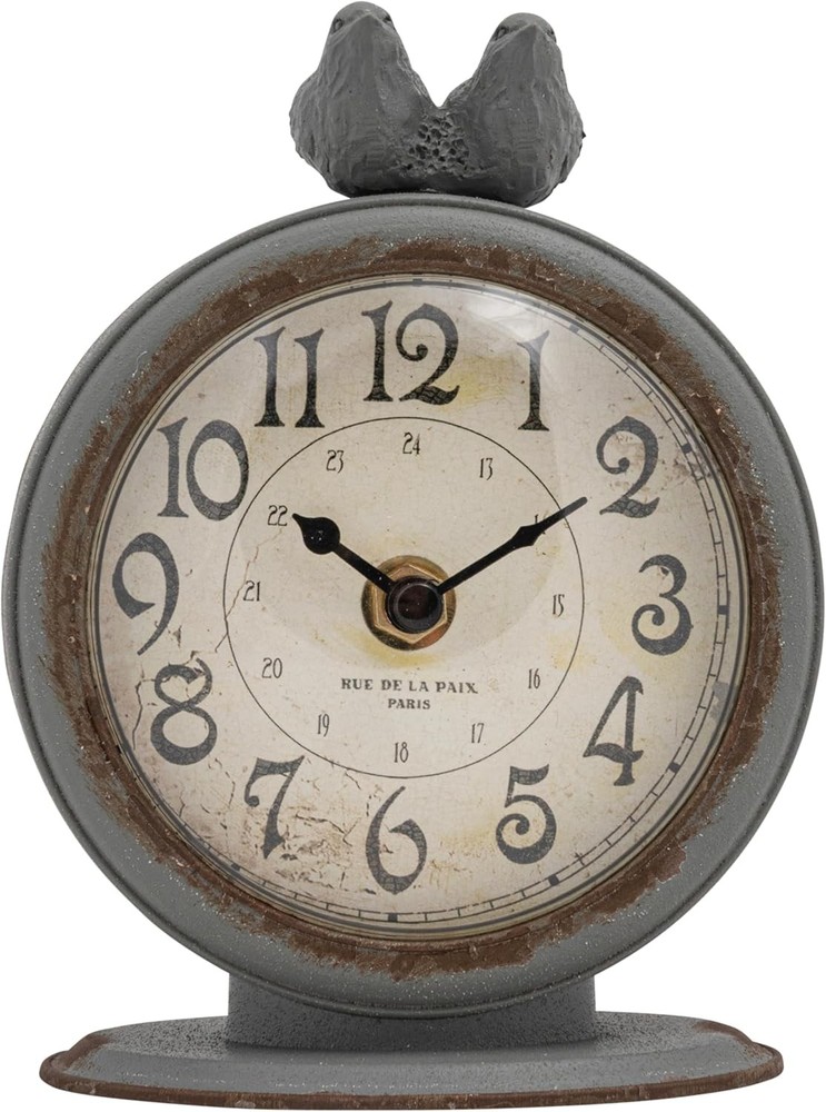 Grey Pewter Mantel Clock with Birds