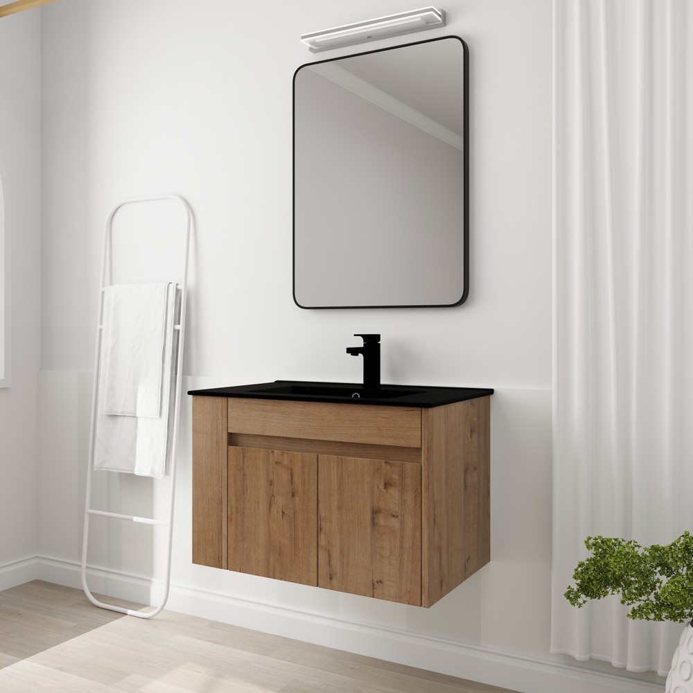 30 Inch Bathroom Vanity With Black Ceramic Basin and Adjust Open Shelf