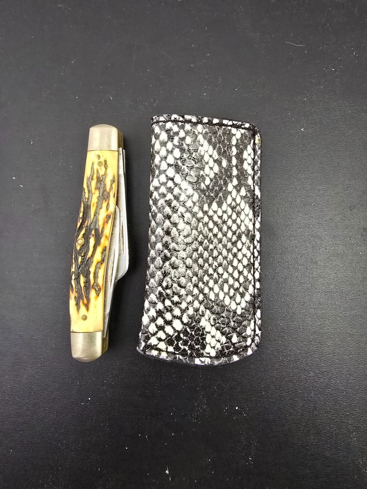 Leather Belt sheath Knife Boker Trapper CUSTOM Left pull Old Timer Case Knives