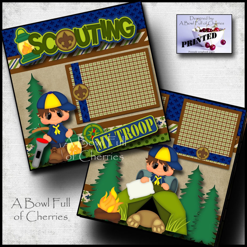 SCOUTING ~ 2 premade scrapbook pages paper printed LAYOUT boy cub scouts CHERRY