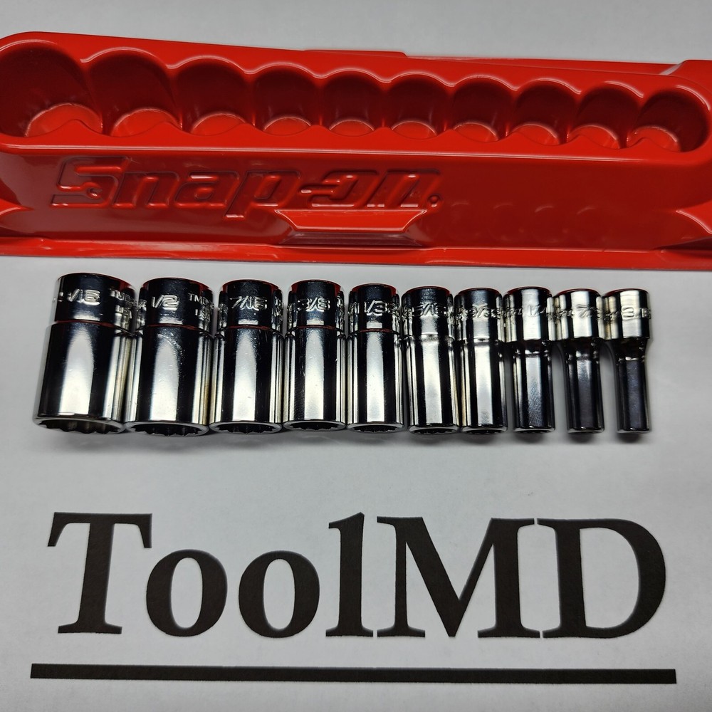 Snap-on Tools NEW 10pc 1/4" Drive SAE Semi-Deep 12pt Chrome Socket Set 110TMDSY