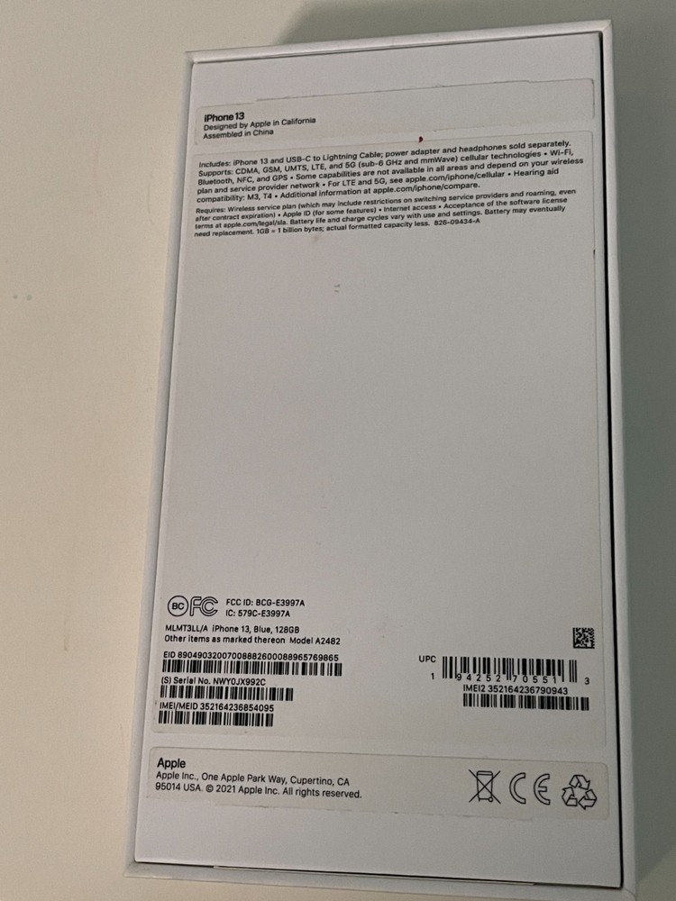 *Empty Box ONLY* Apple iPhone 13 Blue 128 GB