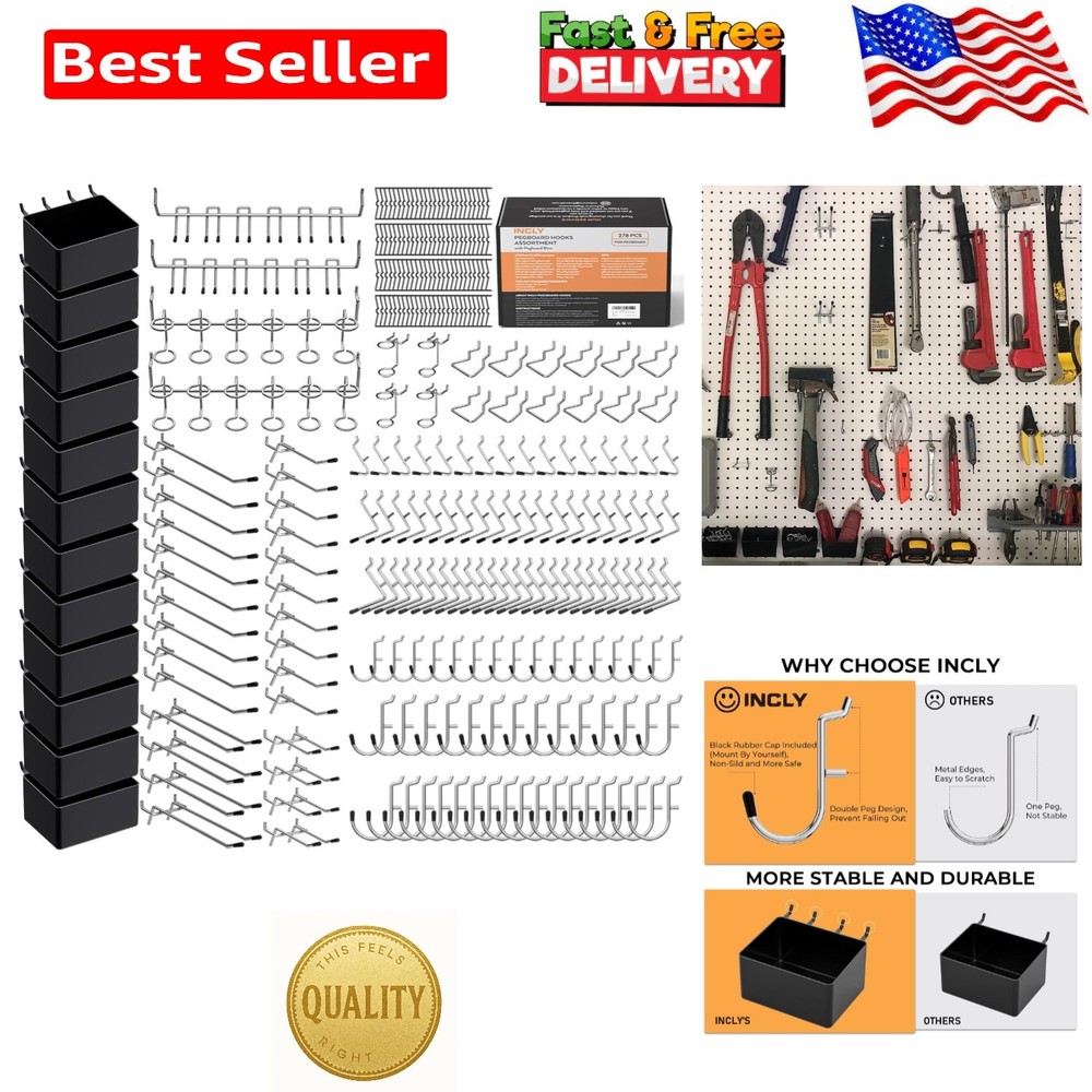 Versatile 278PCS Pegboard Kit - Perfect for Garage & Workspace Organization