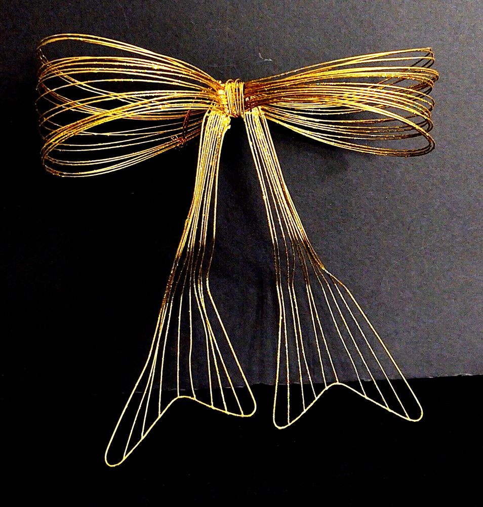 LARGE METAL WIRE GOLD BOW GLITTERED