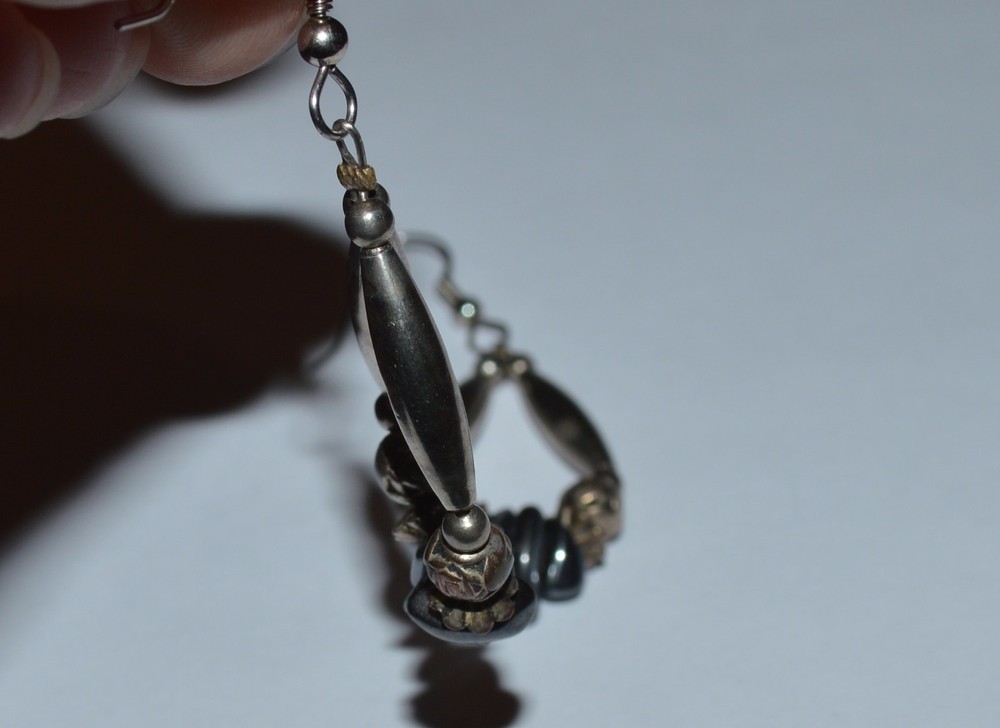 ARTISAN STERLING SILVER AND HEMATITE DANGLE EARRINGS