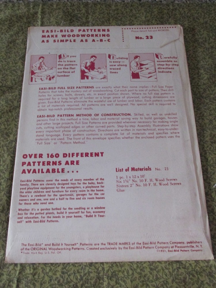 Easi-Bild Build It Yourself PATTERN COMPLETE NO. 23 Fire side bench rustic